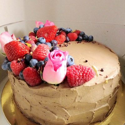 a large chocolate cake on a plate